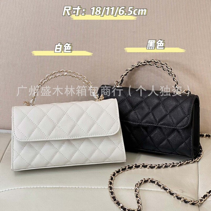 Original Leather Xiaoxiangfeng 23P Horizontal Version Kelly Cross Handle Pebbled Diamond Cowhide Handbag Women's Crossbody Bag