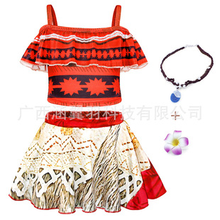 Cross-border Halloween Children's Wear Moana Moana Girls Split Swimsuit Shoulder Vest Swimsuit Split Skirt