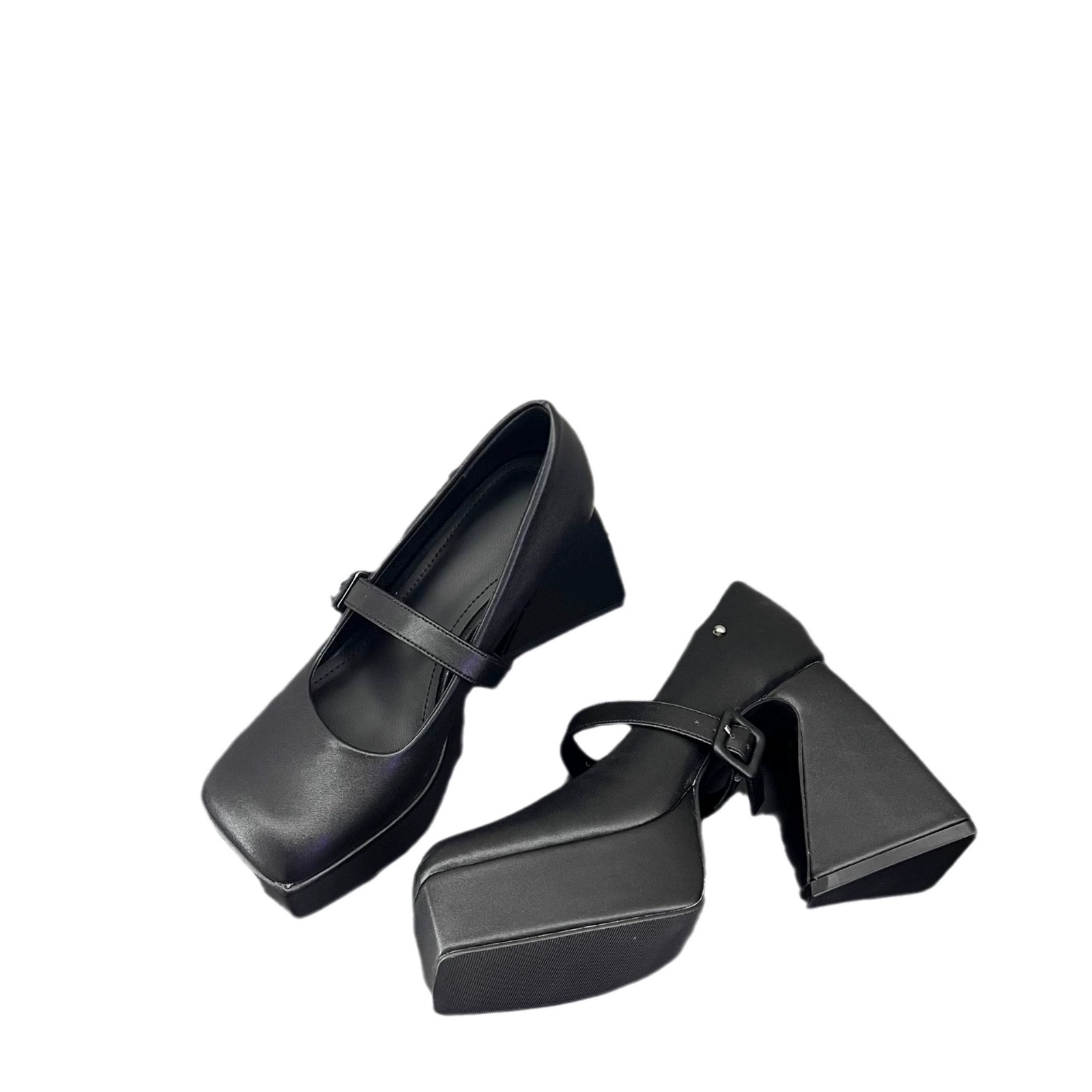 6602-2 ~ толстая дно водонепроницаемая платформа ультра-высокий каблук черный квадрат Maryzhen однотонные женские туфли 2024 новые модели