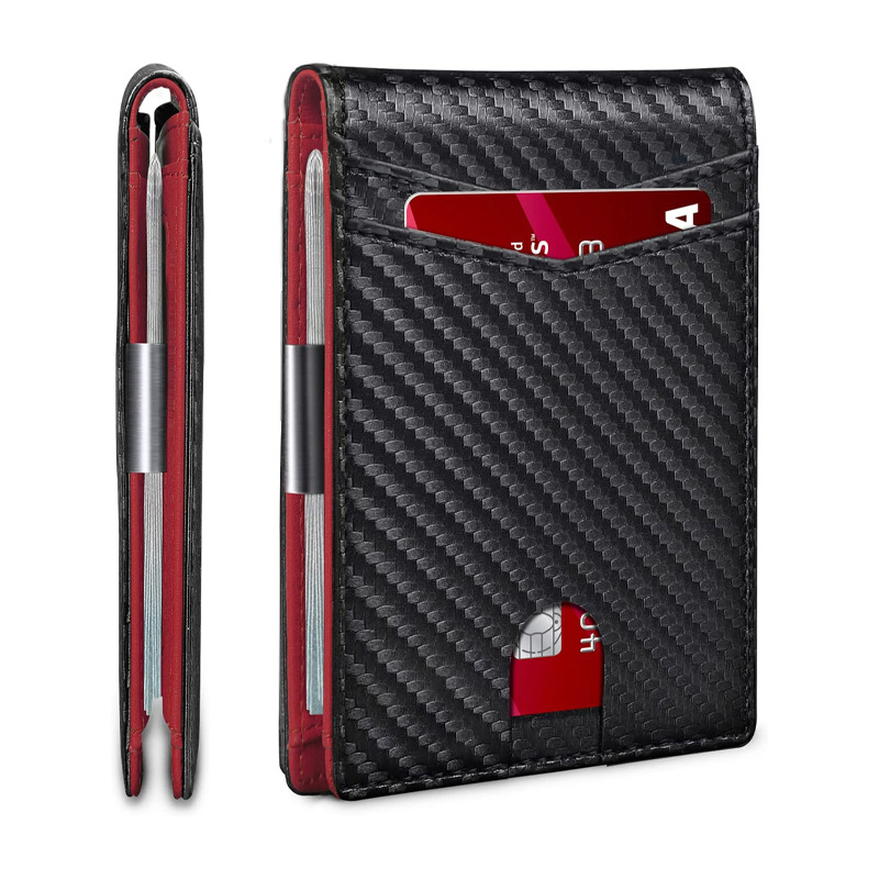 Titular de la tarjeta Amazon 100% interior y exterior de cuero genuino antirrobo cepillo RFID hombres de oro americano clip titular de la tarjeta