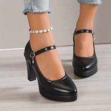 R 19888 Comfortable Soft Leather Chunky Heels Platform �ָ�