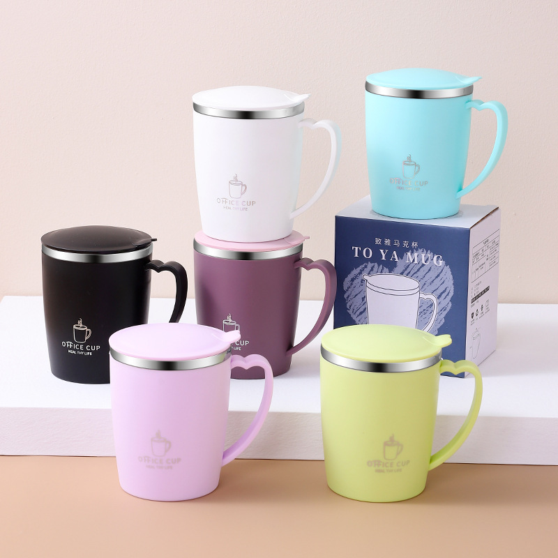 Tazas de café 304 de acero inoxidable con tapa, tazas de café para hombres y mujeres de alto valor, tazas de agua doméstica, tazas de té de oficina