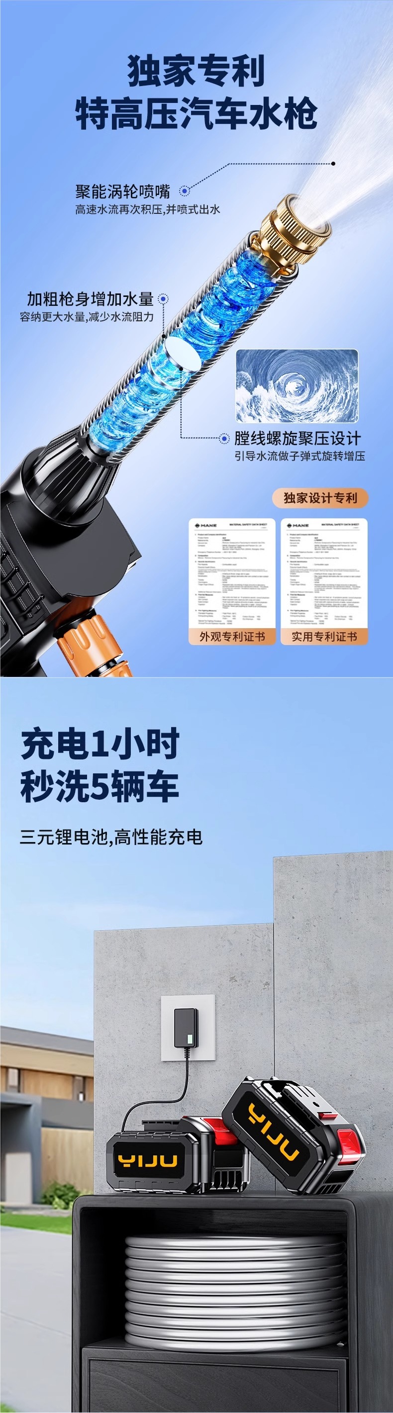 High Pressure Car Washer, New Household Wireless Portable 220v