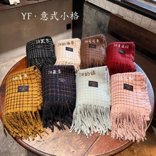 秋冬新款小清新小格子时尚女款百搭保暖流苏围巾围脖气质长款户外