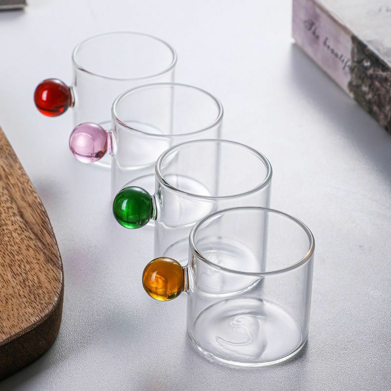 Colorful Ball Handle Coffee Cup, Heat-Resistant Glass Water Cup, Small Capacity Tea Cup, Small Ball Cup, High-Value Tea Tasting Cup