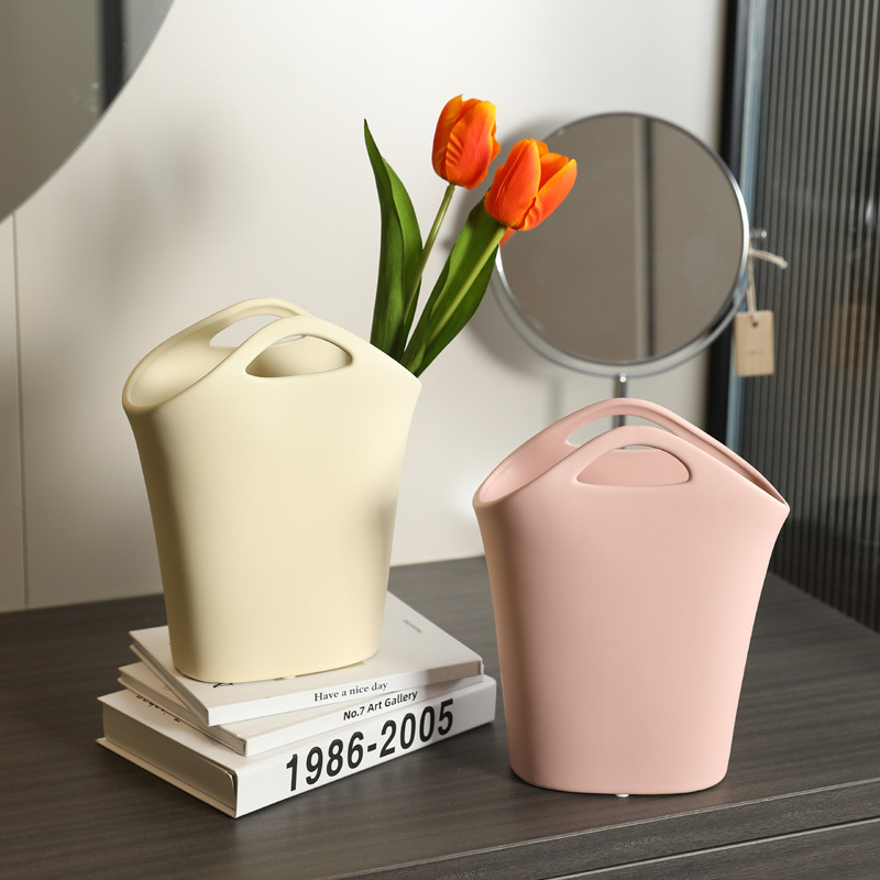 Crema estilo nicho bolso florero de cerámica decoración diseño sentido salón arreglo floral mesa comedor TV decoración del gabinete