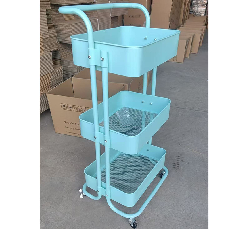 Estante de almacenamiento de carro de acero al carbono multicapa sin instalación móvil de almacenamiento de bocadillos de cocina de dormitorio