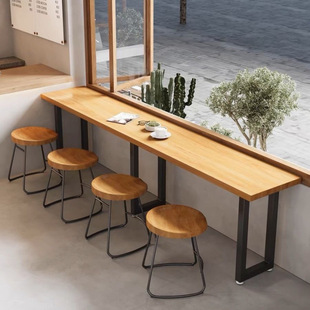Low Bar Table, Industrial Style Convenience Store, Snack Bar, Bar Long Table, Narrow Dining Table and Chair Combination Against the Wall, Factory Window