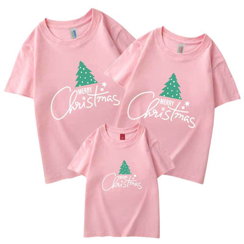 Árbol de Navidad Feliz Año Nuevo autoproducido y vendido algodón refinado ropa de padre-hijo ropa de niños de venta rápida manga corta cuello redondo Camiseta de los niños al por mayor