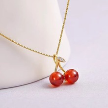 银圳S925纯银樱桃项链女夏简约小众设计轻奢高级感红石榴石锁骨链
