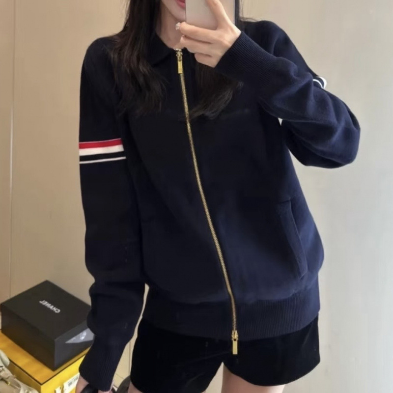 American Tb Couple Style New Lapel Double-Sleeve Zipper Jacket with Woven Tape, Unisex Casual Comfortable Jacket American Tb Couple Style New Lapel Double-Sleeve Zipper Jacket with Woven Tape, Unisex Casual Comfortable Jacket