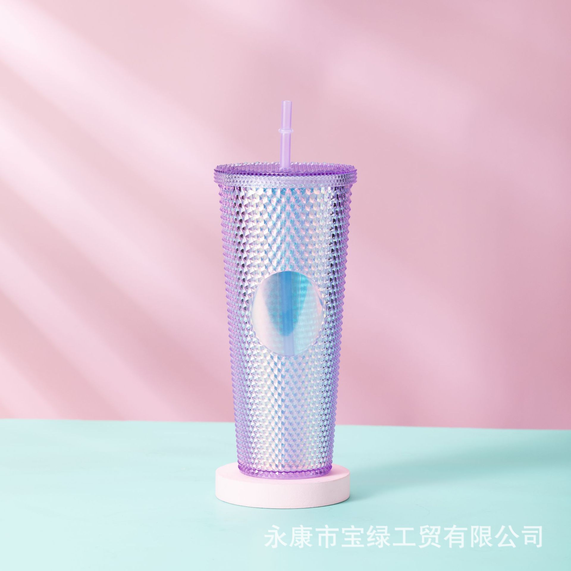 Taza de Plástico de Doble Capa 710ml, con Sorbete, Diseño Diamante/Durian, Transfronteriza