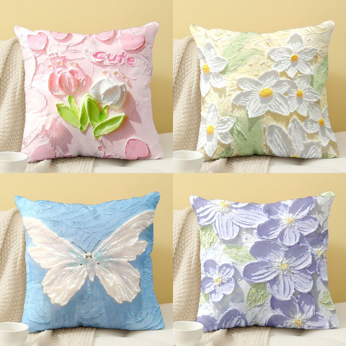 Trendy Instagram-Style Girly Oil Painting Throw Pillow for Car, Sofa, or Bed Headboard, Student Gift, Removable and Washable