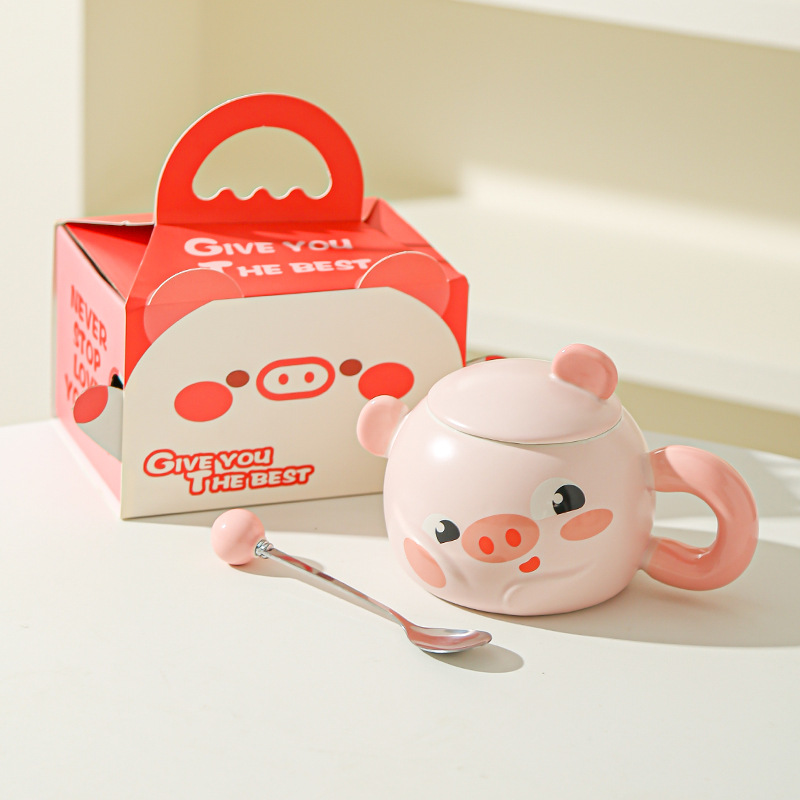 Cerdito Taza de red neta Corazón de niña rosa Hogar creativo Oficina Taza de cerámica Regalo Taza de desayuno de dibujos animados