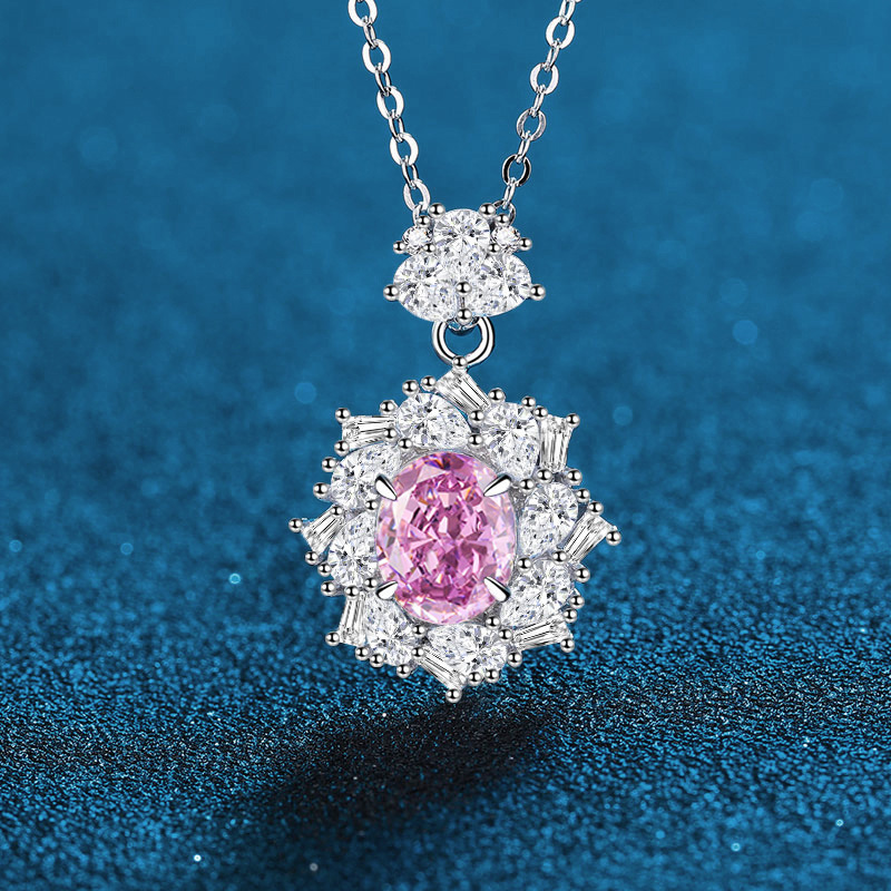 热卖S925纯银项链镶嵌玫红色绿色帕德玛红冰花切吊坠欧美轻奢首饰