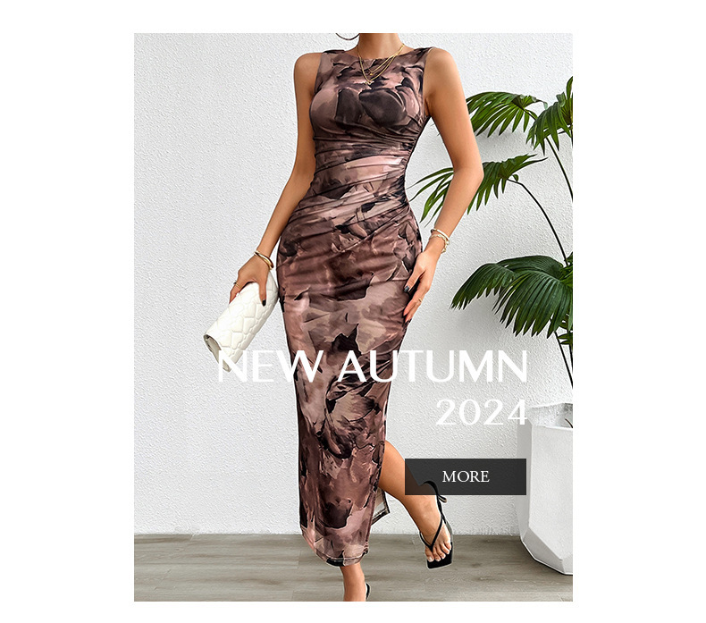 254g Weight Midi Dress Dress Length Type Sleeveless Sleeve Length Sheath Dress Dresses Type Sleeveless Sleeve Type Polyester Fabric Type Mid Waist Waist Line Holiday, Weekend, Travel Occasion Round Neck Neckline Slim Fit Type Flower Pattern Summer Season Women's Gender Slit Design Elegant, Classical Style Wholesale Women's Elegant Classical Slit Flower Holiday Weekend Travel Round Neck Sleeveless Sheath Dress 4