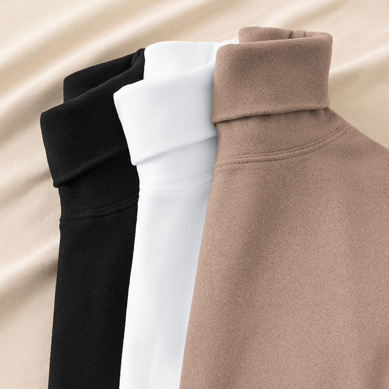 Double-sided Velvet T-shirt Men's Long-sleeved fleece-lined Warm Inner High Collar Base Shirt Autumn and Winter Solid Color T-shirt Top Clothes