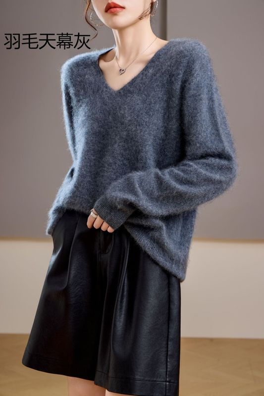 【起毛シリーズ】カシミヤ5% ウール95% ラウンドネック/Vネック シームレス起毛カシミヤセーター レディース セーター 25年新作|undefined