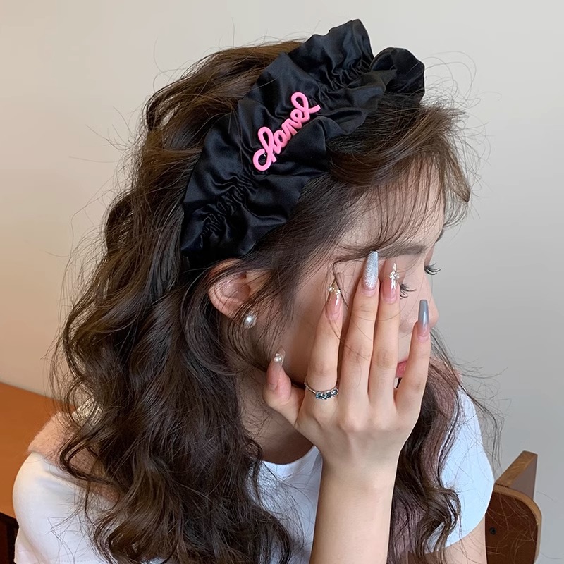 Internet celebridad elegante de ala ancha diadema plisada tocado lavado de cara de las mujeres horquilla avanzada banda de pelo sensible a la presión alta Paquete de pelo superior del cráneo