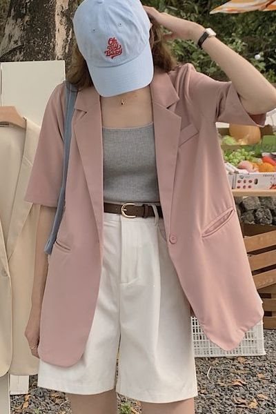 Summer new loose casual slim-fit blazer for women, Korean style, plus size, fashionable and versatile short-sleeve suit for trendy ladies Summer new loose casual slim-fit blazer for women, Korean style, plus size, fashionable and versatile short-sleeve suit for trendy ladies