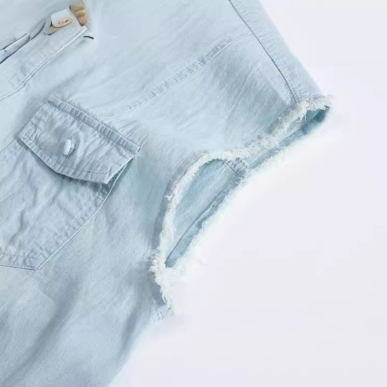 Summer Thin Korean Style Denim Vest Men's plus size Vest light blue Cotton Casual Cross-border Sleeveless Shirt