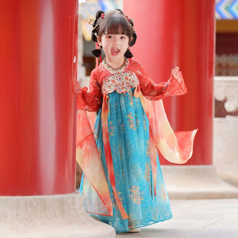 2025贝优可正品汉服女童春秋儿童中国风超仙古风敦煌连衣裙女孩古|undefined