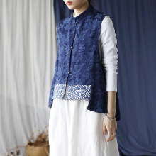 2463喜墨原创棉麻秋季文艺复古宽松女装马甲立领提花马夹背心