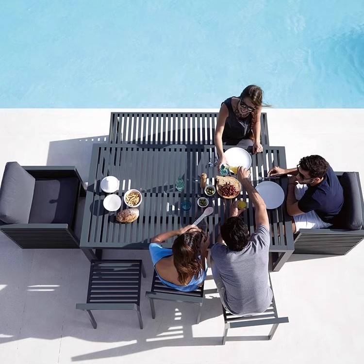 Sofá de ocio al aire libre jardín patio solárium terraza villa hotel exterior impermeable protector solar sofá de aleación de aluminio