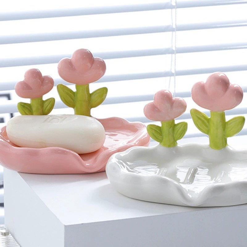 Ceramic drying rack, hygienic soap holder, light luxury style, flowered