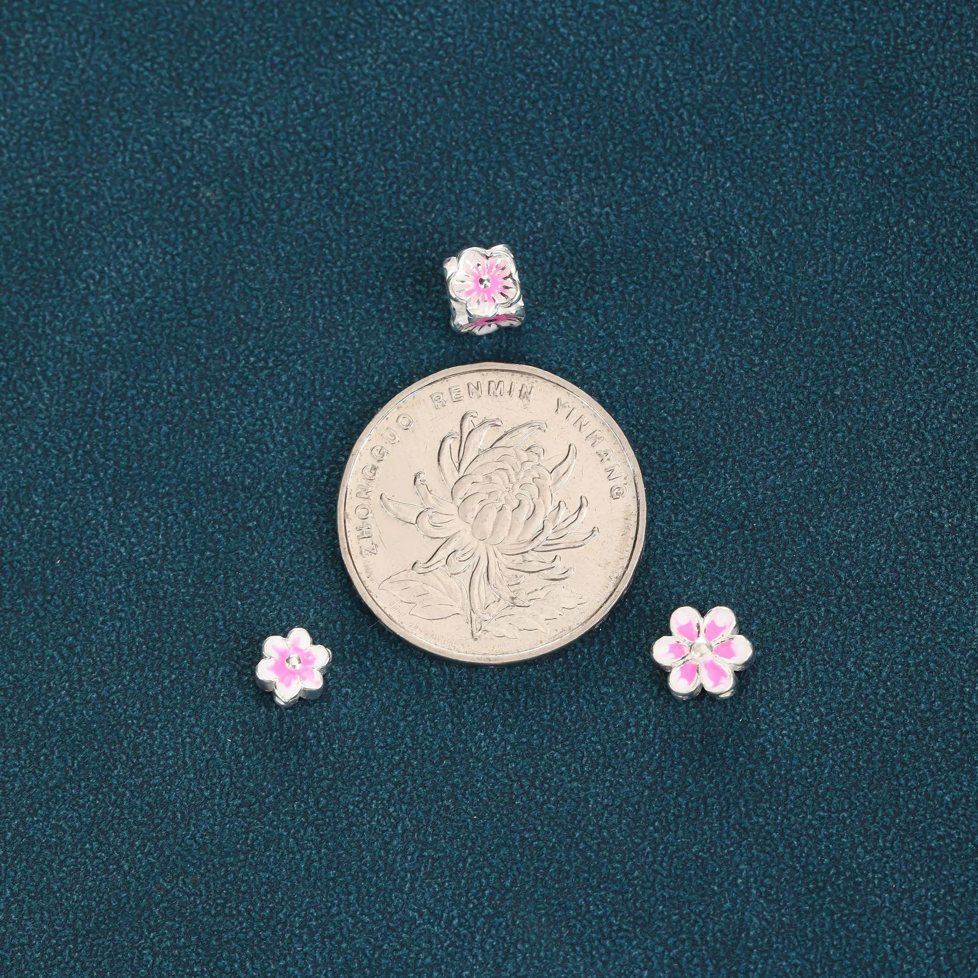 Square enamel flower-shaped, beads, accessory, silver 925 sample, four-leaf clover, flowered, DIY