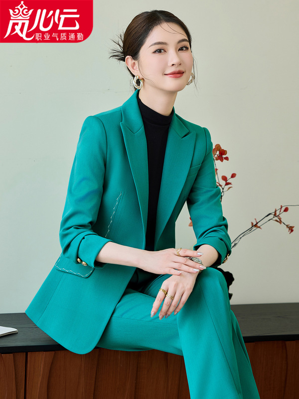 职业绿色气质名媛时尚套装秋冬季两件套穿搭女装一整套高级感2590|undefined