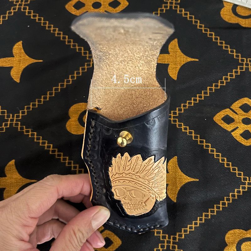 (2개) ZHI MISE 새겨진 꽃 가죽 커버 헤드 레이어 COWHIDE 접이식 칼 커버 가죽 커버 가죽 커버 보관 칼 가죽 커버 야외 칼 도서관 칼 칼 껍질