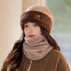 骑车保暖帽子围脖套装毛绒帽子女款新款秋冬季加绒加厚包头帽