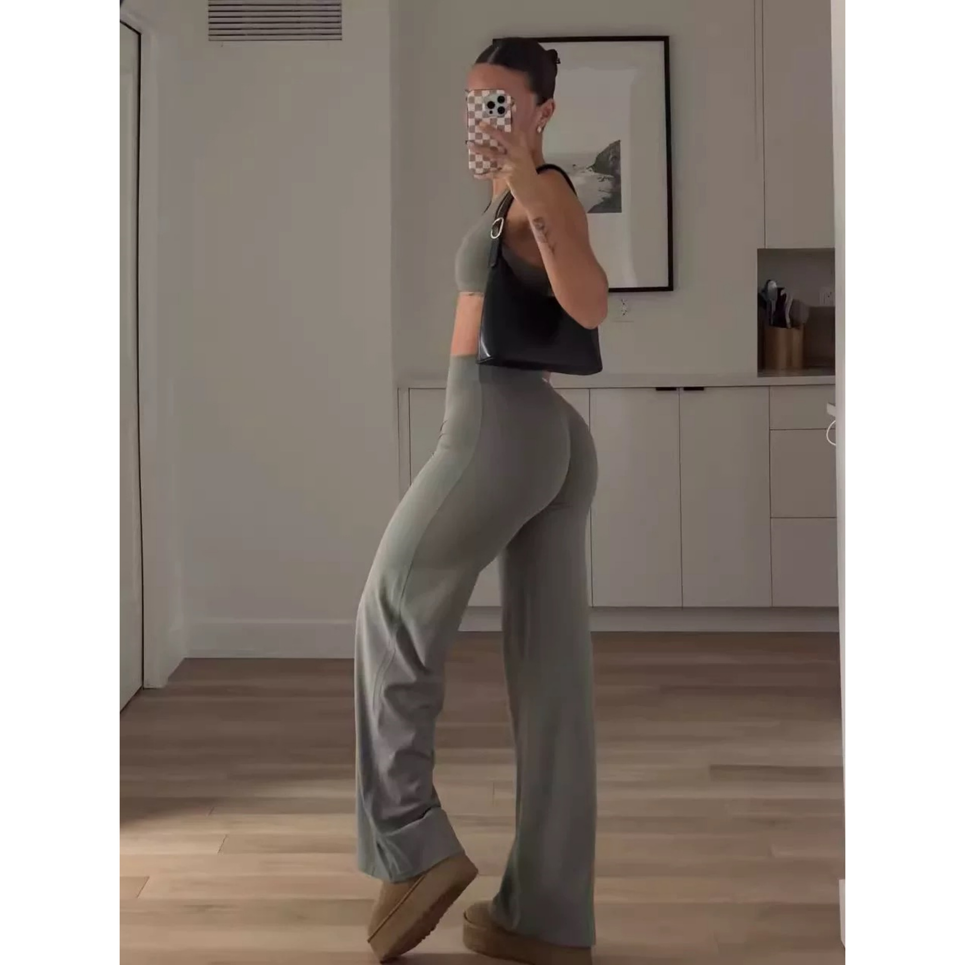 Europa y los Estados Unidos desnudos de cintura alta pantalones de piernas anchas nuevas pantalones de pilates deportivo pantalones 1850