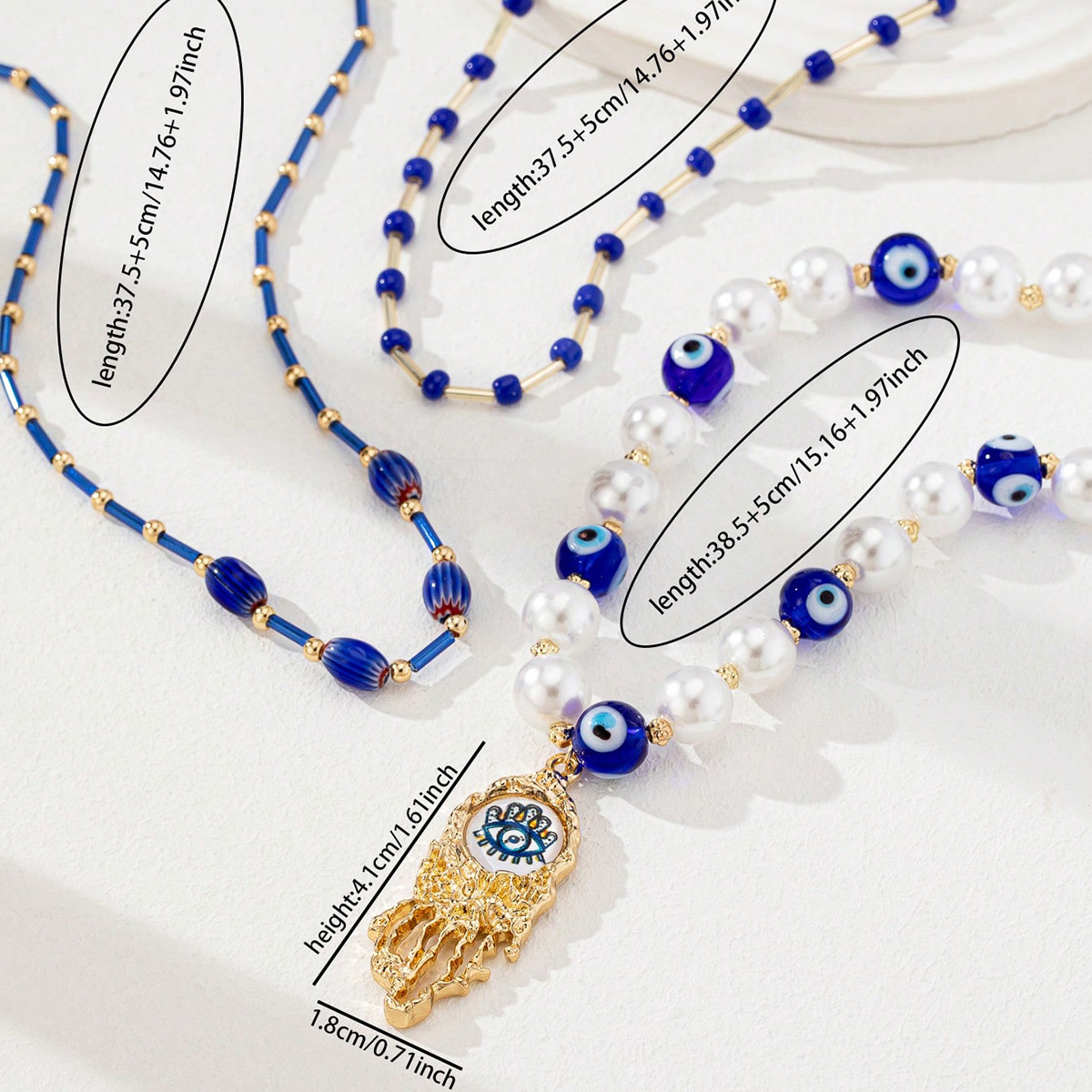 Holiday, Daily Occasion Zinc alloy Material IG Style Retro Devil's Eye Zinc Alloy Beaded Chain Lobster Trigger Clasp Closure Beaded Necklaces Wholesale