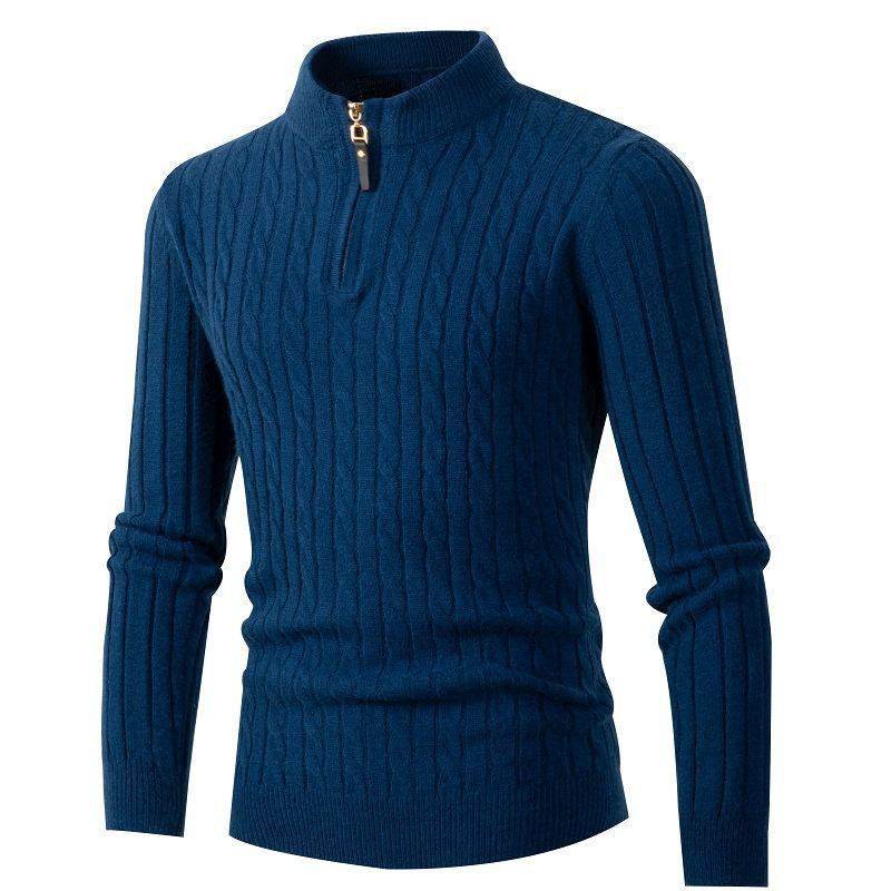 Men's Knitted Sweater With Half Zip And High Collar For Men_voghion.com