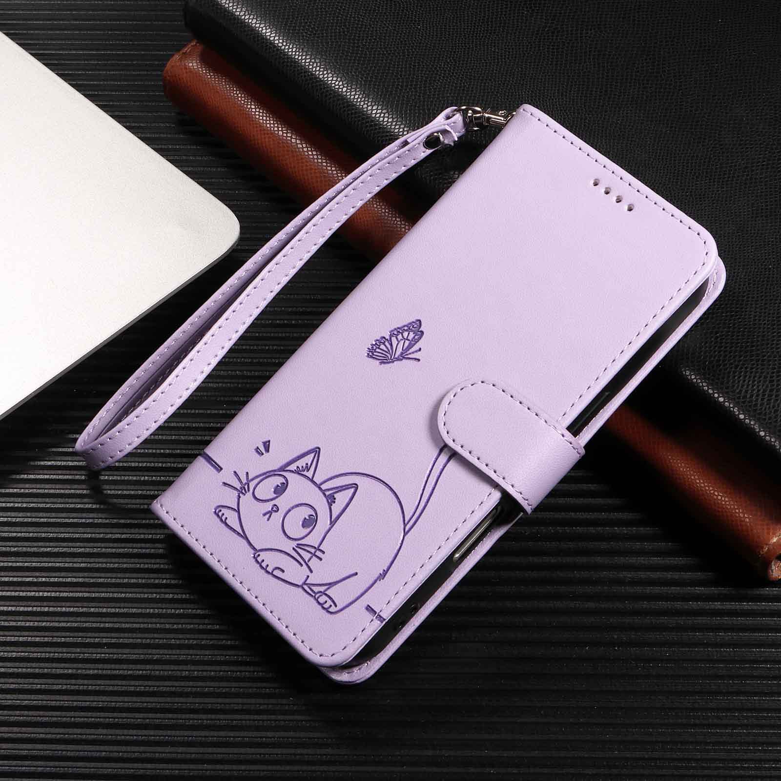 适用红米Note15Pro猫咪蝴蝶压花手机壳14S翻盖9A保护套K70ultra壳