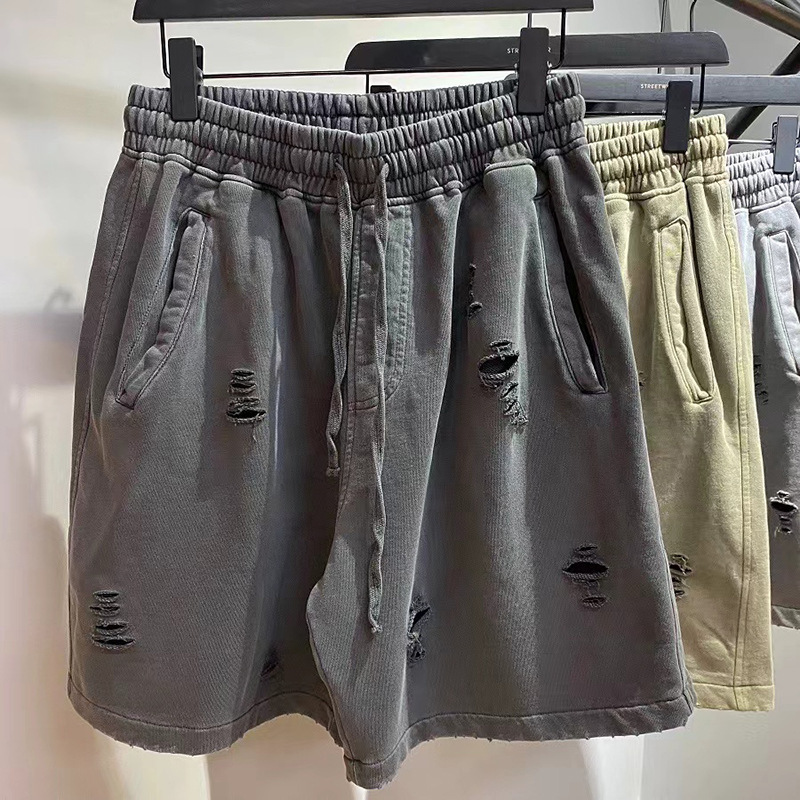 Hip-Hop Style Brand Shorts for Men, European and American Cross-Border Ripped Washed Vintage Five-Point Shorts, Versatile Casual Sports Shorts, Short Style