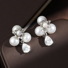 RAKOL 2025新款珍珠花蕊AAA锆石2克水滴耳环女新中式现货直销