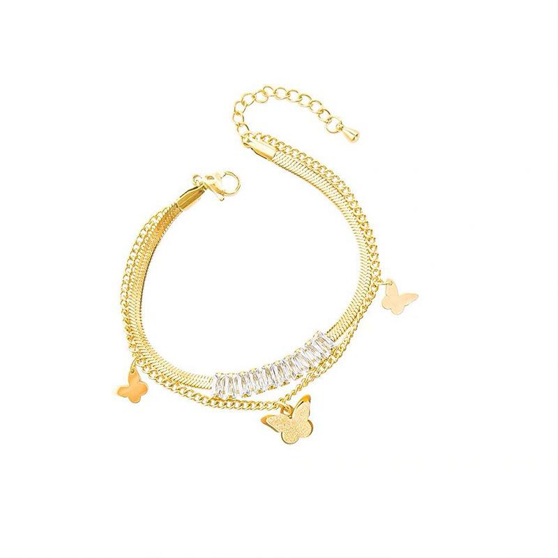 Fashion Butterfly Titanium Steel Plating Inlay Zircon Bracelets 1 Piece