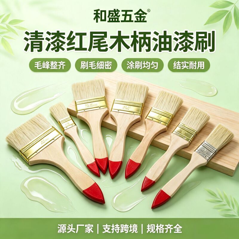 Wooden handle varnish brush, red-tail paint brush, industrial waterproof brush, extended hose brush, pipe cleaning brush, non-shedding, wholesale