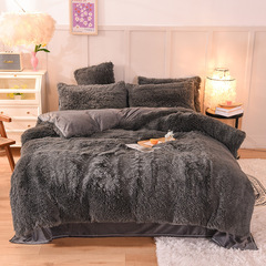 Cross-border solid color mink down comforter set Amazon foreign trade bedding winter milk down flannel four-piece set