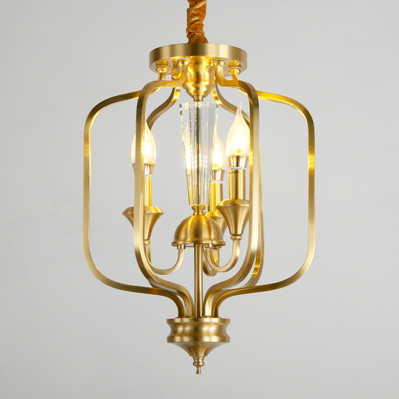 美式小吊灯全铜经典鸟笼灯宝塔现代简约轻法式黄铜制新复古典吊灯