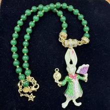 煜生中古vintage精美动物款项精致绅士兔满镶满嵌粉色捷克钻吊坠