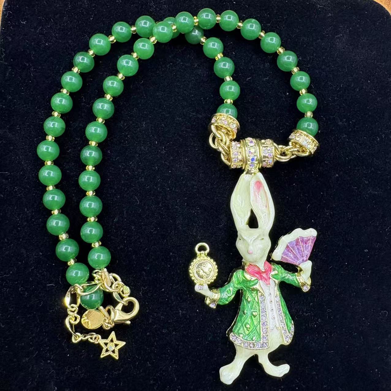 煜生中古vintage精美动物款项精致绅士兔满镶满嵌粉色捷克钻吊坠