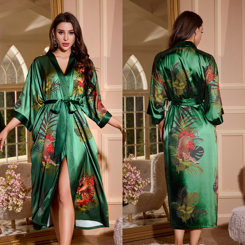 Verano lujo ligero helado seda pijama pijama mujer tamaño grande transfronterizo frío bata de baño ropa de hogar suelta WP3429