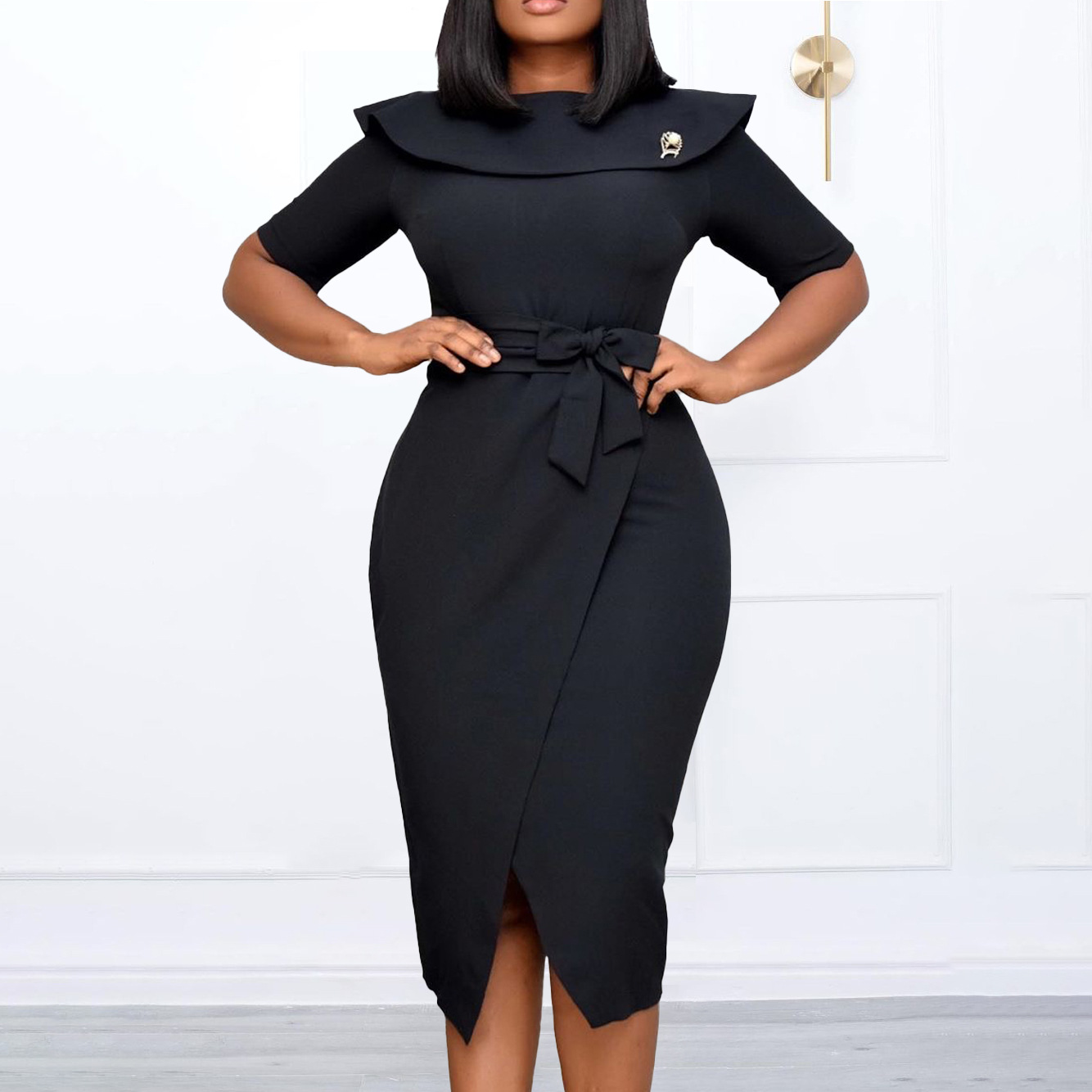 D064 2022 Cross-Border New Export Women's Clothing African Slit Slim Fit Mid-Length Dress Dress