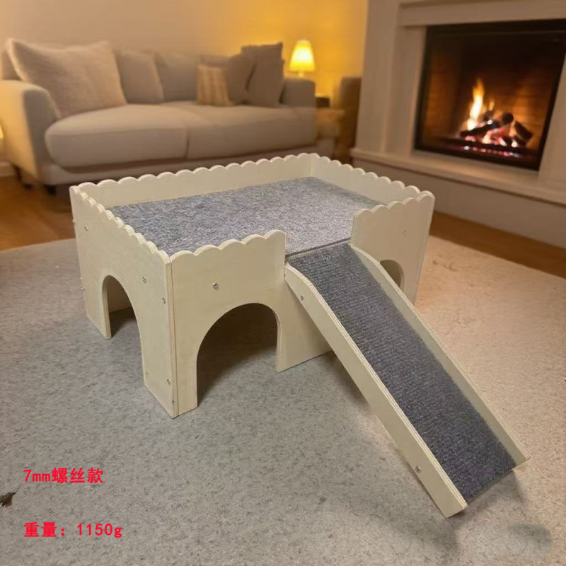 跨境仓鼠窝实木玩具躲避屋兔子大别墅金丝熊造景木屋宠物爬梯笼子|undefined