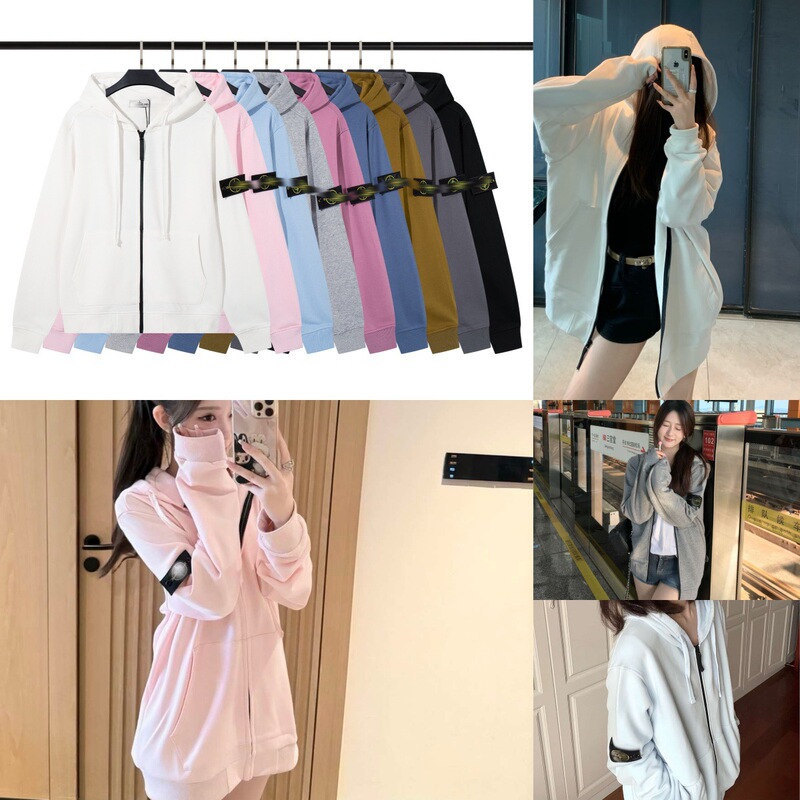 Foreign Trade Cross-Border Stone Is Stone Pure Color Hooded Badge Jacket Island Trendy Correct Version Xiaohongshu Sweatshirt
