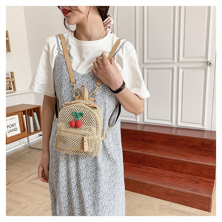 Fashion Cherry Straw Backpack Wholesale display picture 9